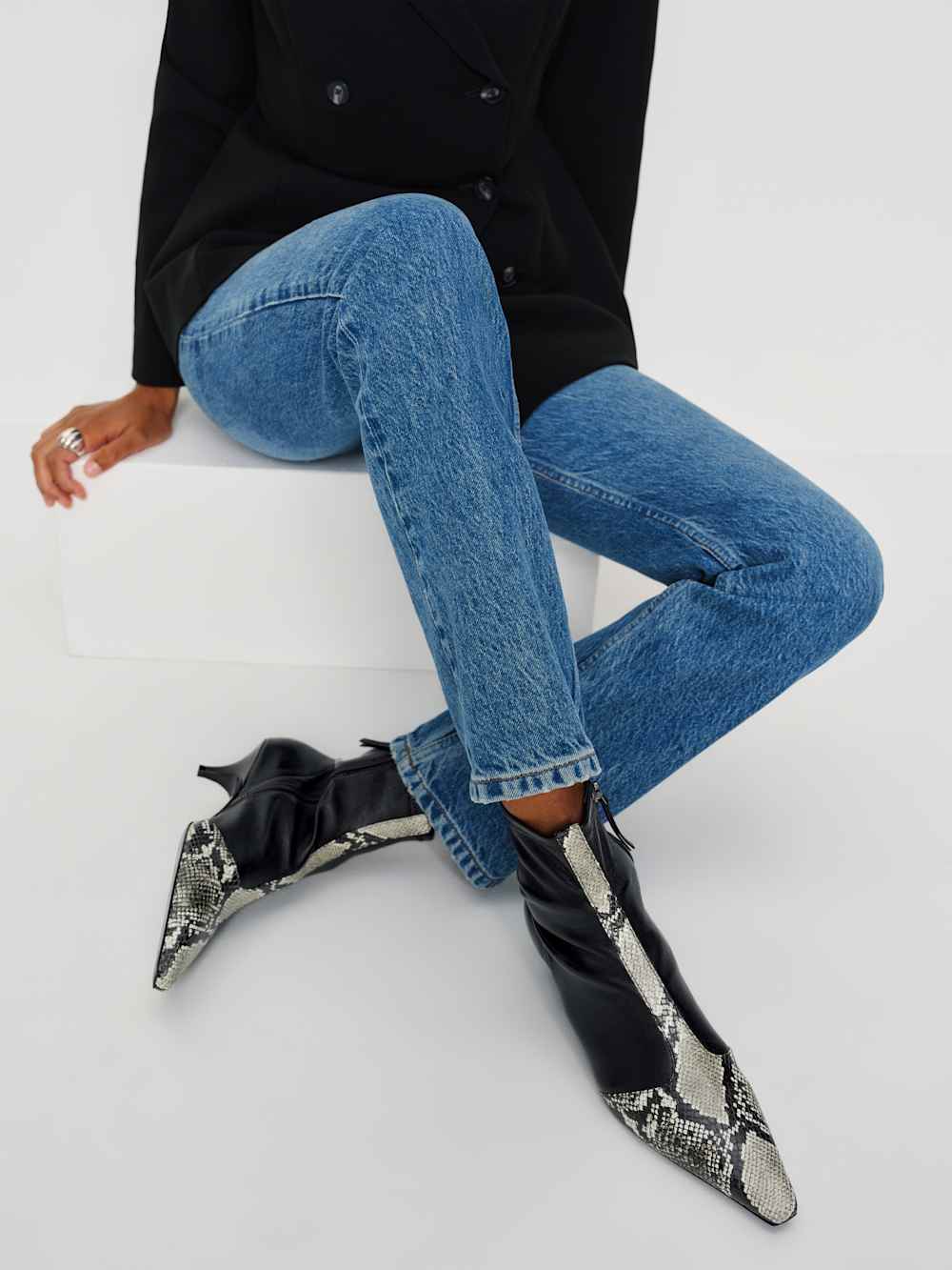 Robbie Ankle Boot - Black Snake Stretch