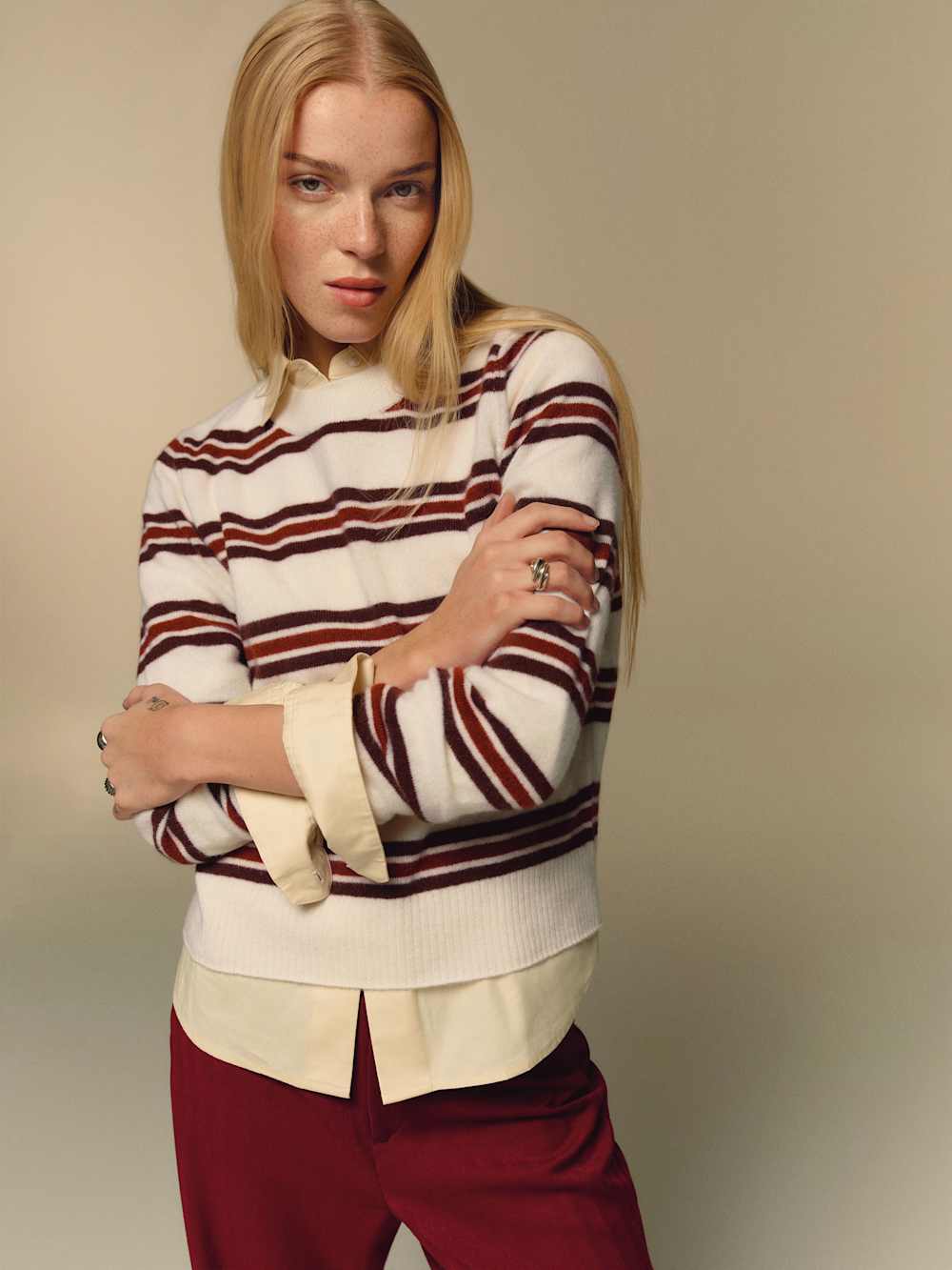 Nikki Cashmere Crew - Gossamer Multi Stripe